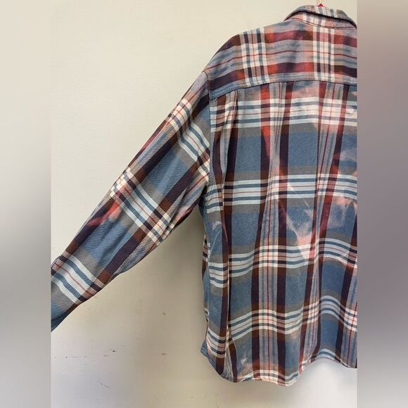 Custom Bleached Flannel Oversized Button Down Unisex Grunge Streetwear Plaid - Picture 8 of 8